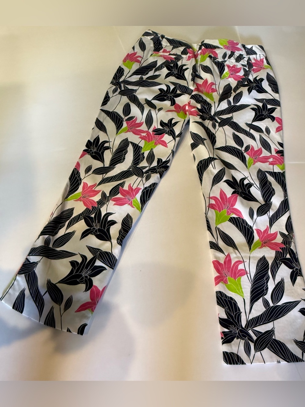 Lands End Pink White & Blue Tropical Midrise Straight leg Stretch Chinos 14T - Picture 2 of 6